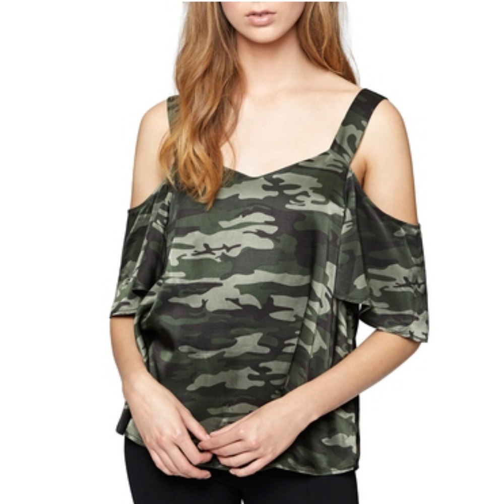 Sanctuary Drea Bare Camo Print Shoulder Blouse